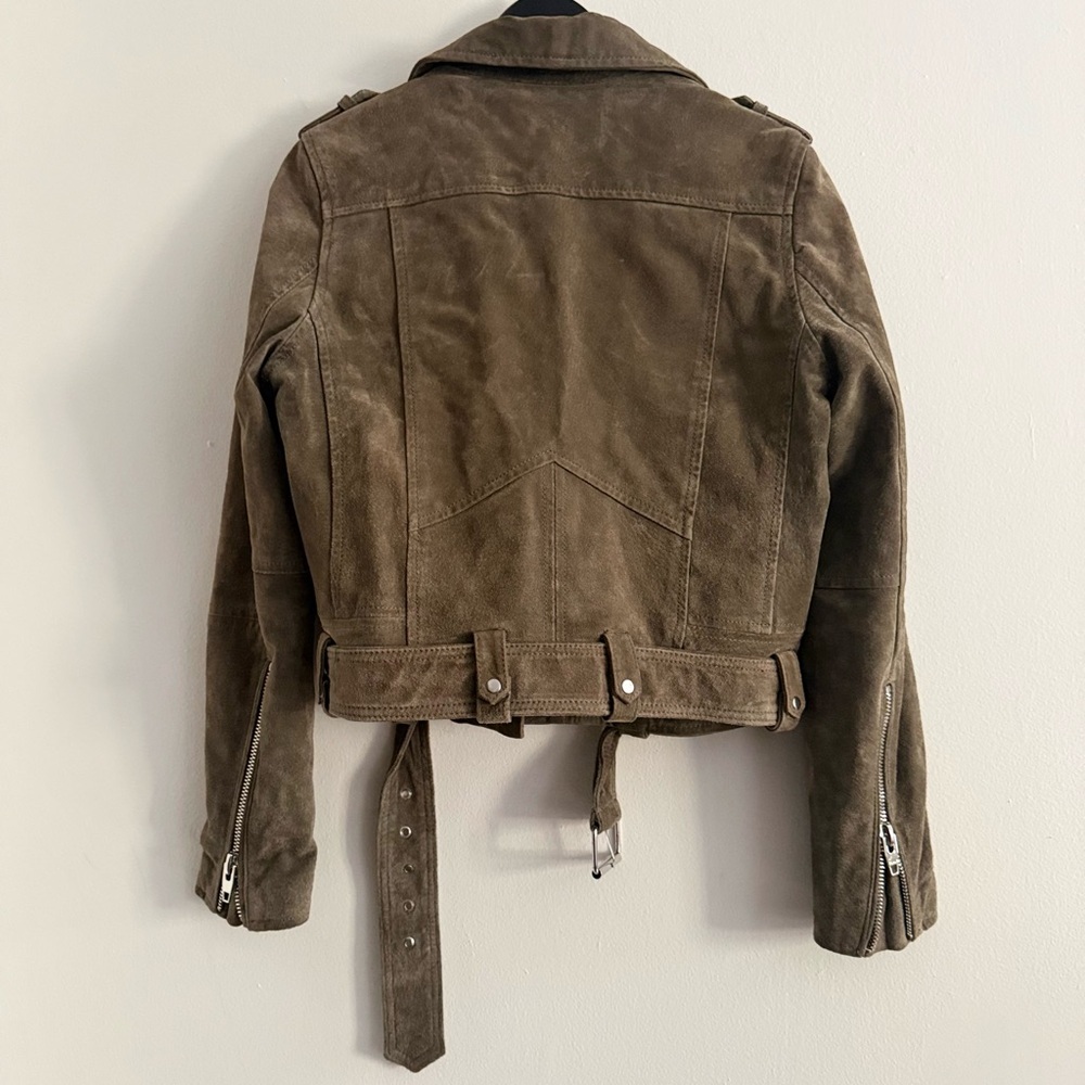 BLANKNYC Herb Green Suede Moto Jacket Belted Biker Leather Jacket M NWOT - Picture 9 of 16